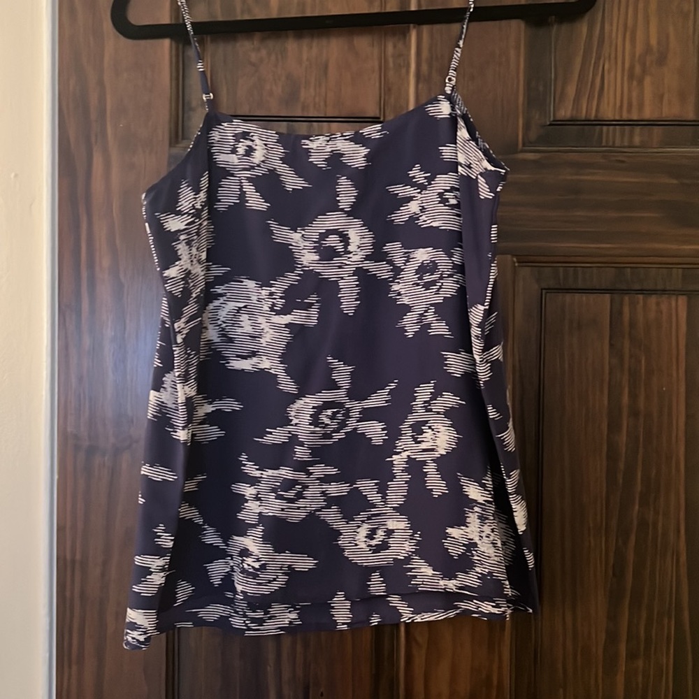 Equipment 100% silk top navy blue print